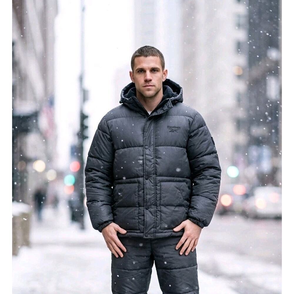 NWT Reebok Mens Winter Jacket - Insulated Mens Black Winter Coat Size Large